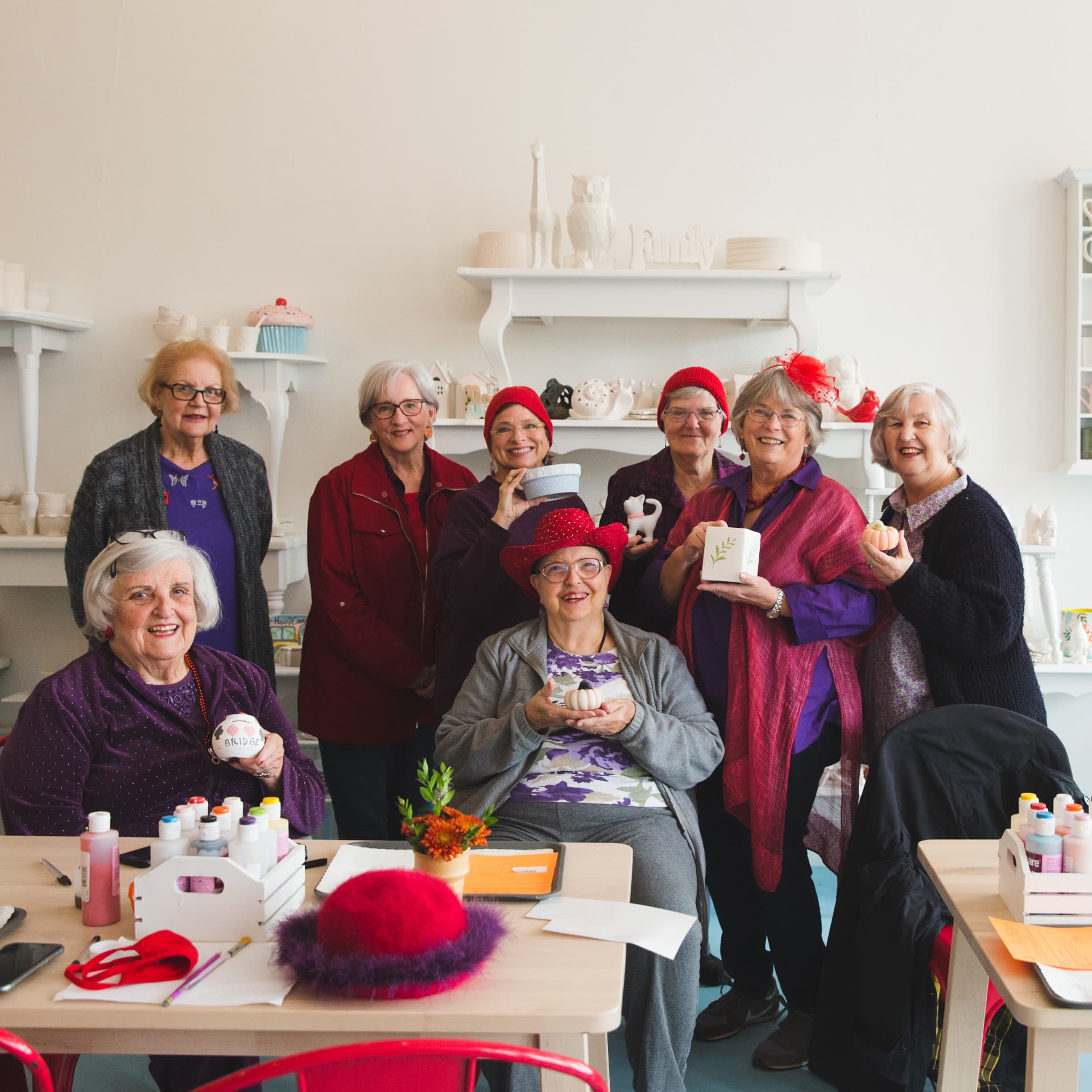 A community group enjoying a private painting visit in Lampasas, Texas